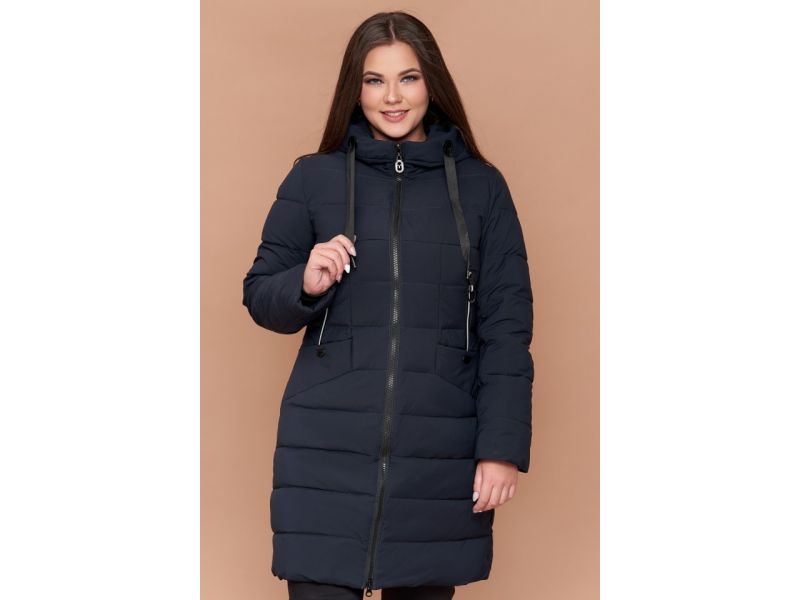 Зимний пуховик женский темно-синий большого размера модель 25275, фото 4