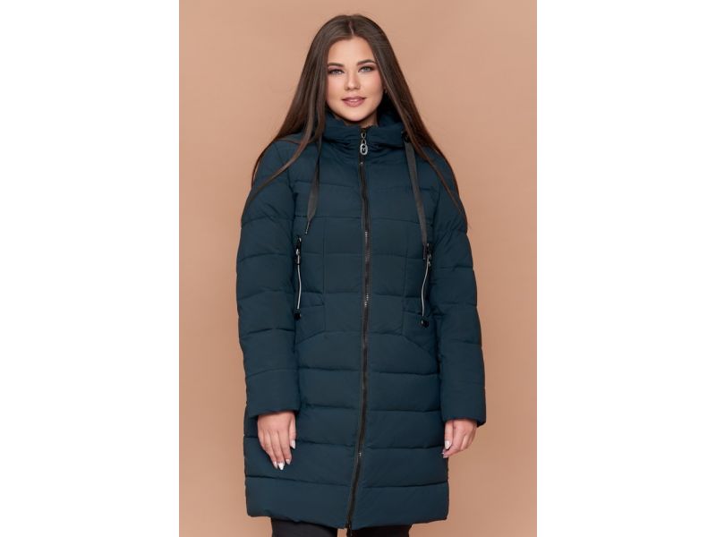 Зимний пуховик темно-зеленый большого размера женский модель 25275, фото 4