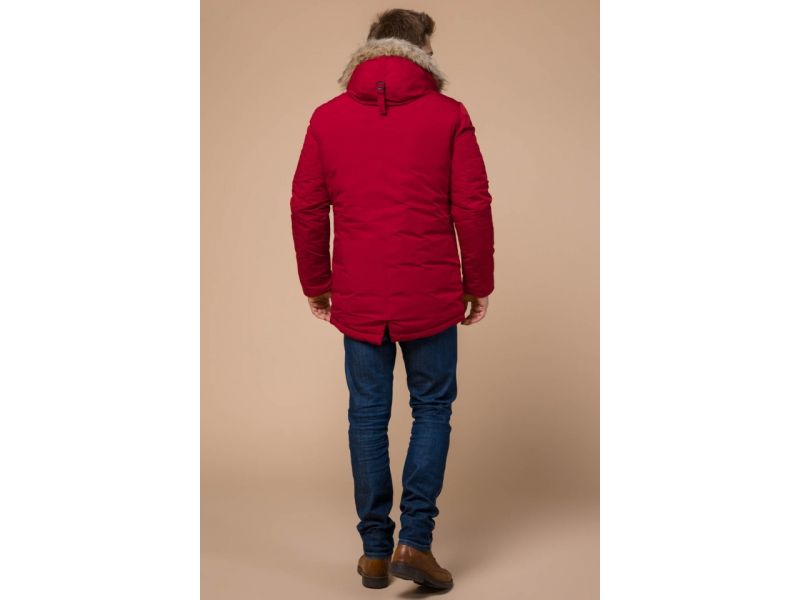 Красная мужская парка с опушкой зимняя модель 15231, фото 4