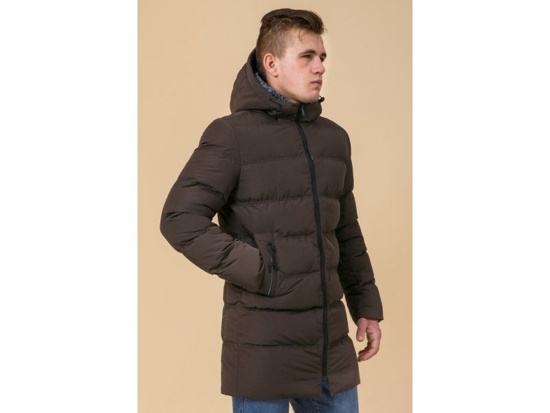 Коричневая мужская зимняя куртка с карманами модель 29077, фото 4