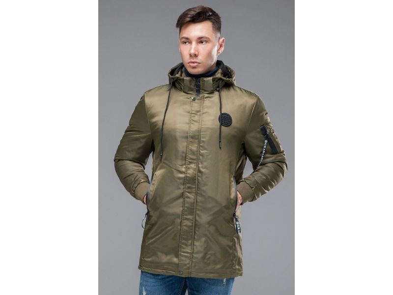 Мужская парка осенне-весенняя молодежная цвета хаки модель 20595, фото 4