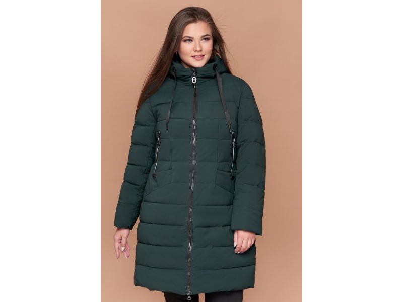Зимний темно-зеленый пуховик большого размера женский модель 25275, фото 4