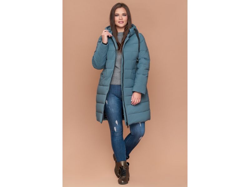 Женский зимний пуховик большого размера цвет светлая бирюза модель 25275, фото 3