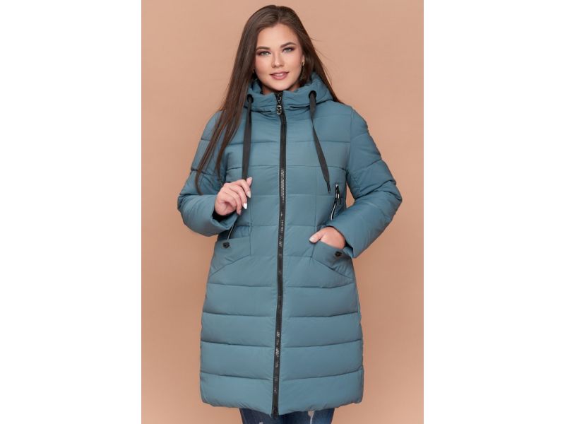 Женский зимний пуховик большого размера цвет светлая бирюза модель 25275, фото 4