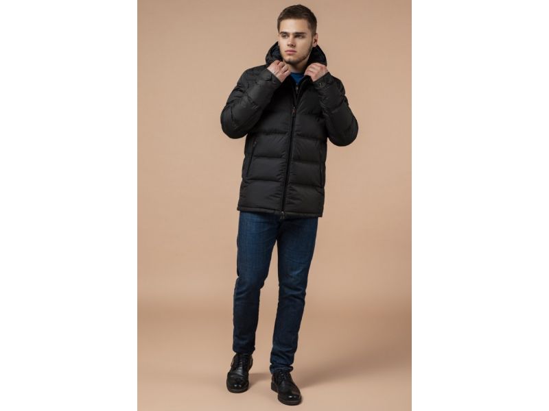 Зимняя темно-оливковая куртка мужская модель 26055, фото 4