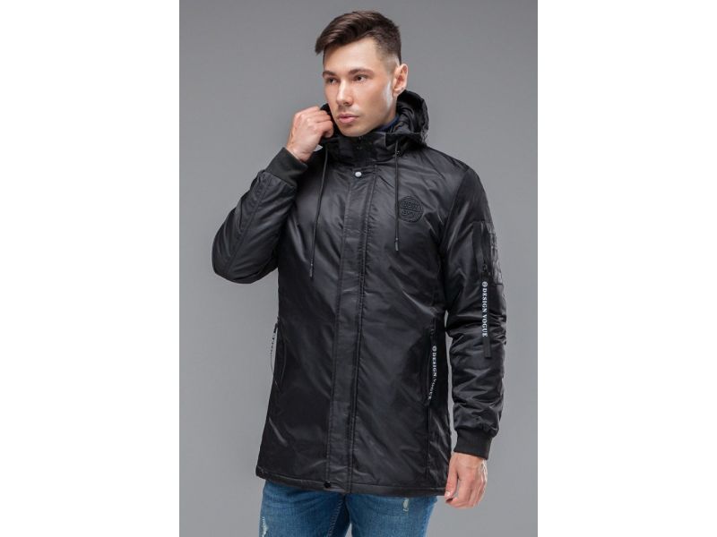 Черная парка осенне-весенняя молодежная мужская модель 20595, фото 4