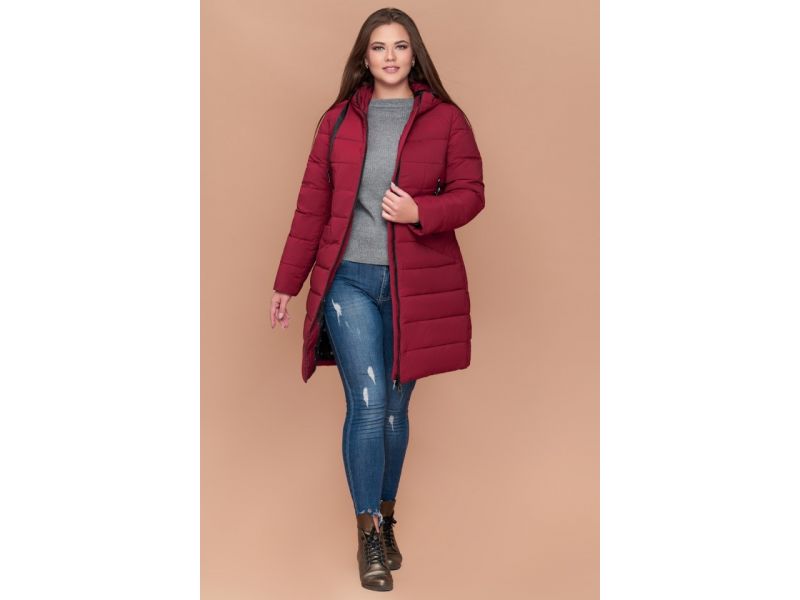 Бордовый пуховик на зиму женский большого размера модель 25275, фото 3