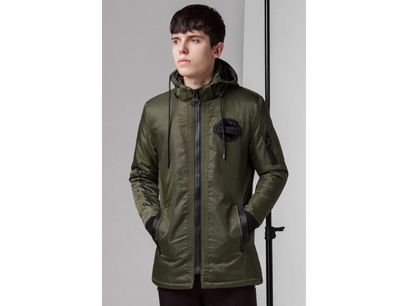 Парка молодежная осенне-весенняя на молнии мужская цвета хаки модель 45532, фото 4