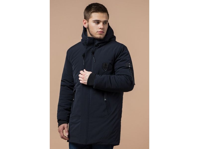 Темно-синяя парка мужская зимняя с нашивкой модель 9028, фото 4