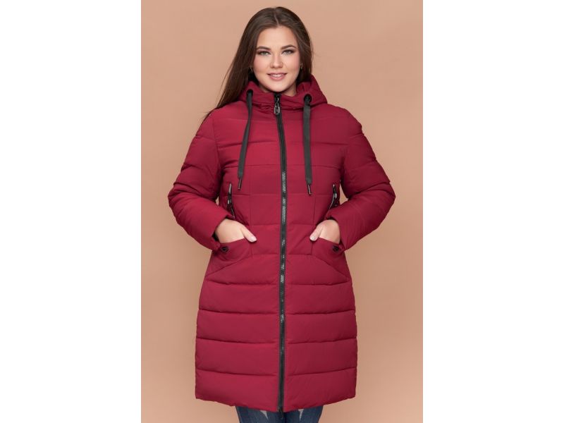 Бордовый пуховик на зиму женский большого размера модель 25275, фото 4