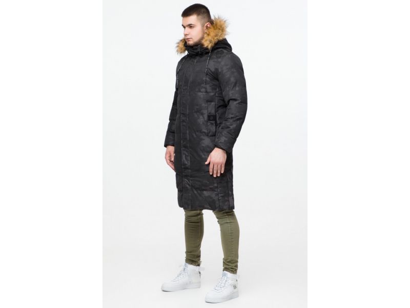 Куртка мужская молодежная черная зимняя с ветрозащитной планкой модель 25390, фото 4