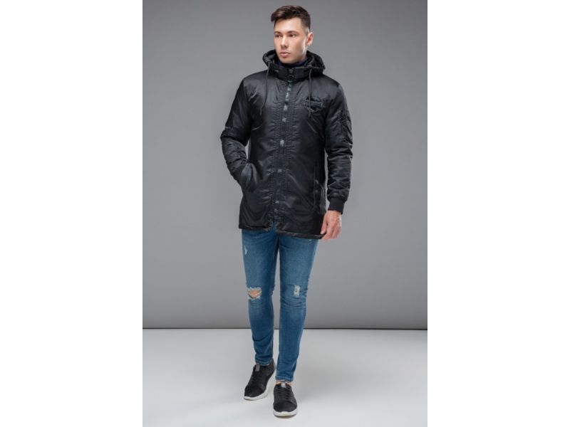 Черная парка молодежная осенне-весенняя мужская модель 45532, фото 4