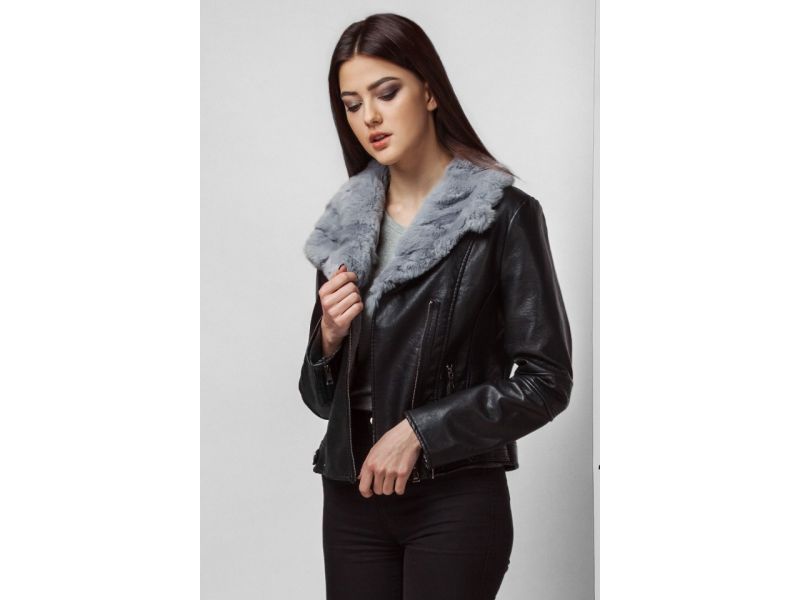 Пуховик женский молодежный осенне-весенний цвет черный-серый модель 25522, фото 4