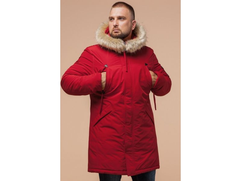 Красная парка зимняя мужская модель 13475, фото 4