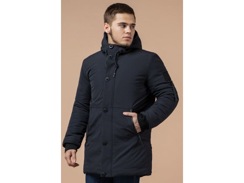 Мужская графитовая парка зимняя с вшитым капюшоном модель 9042, фото 4