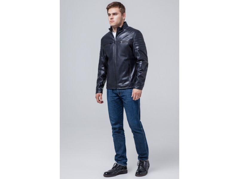 Куртка осенне-весенняя темно-синяя мужская молодежная с воротником модель 3645, фото 4