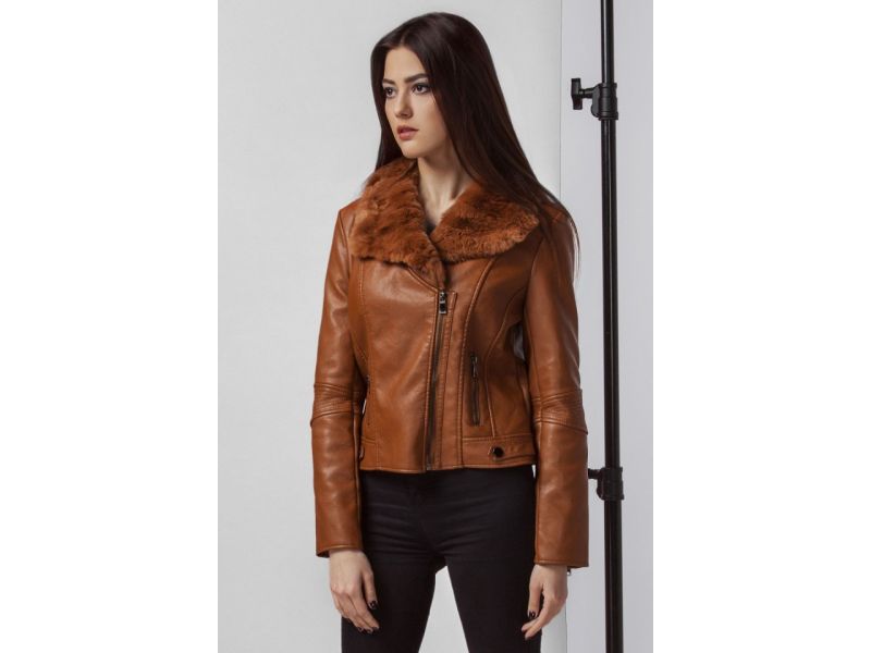 Пуховик женский коричневый молодежный осенне-весенний модель 25522, фото 4