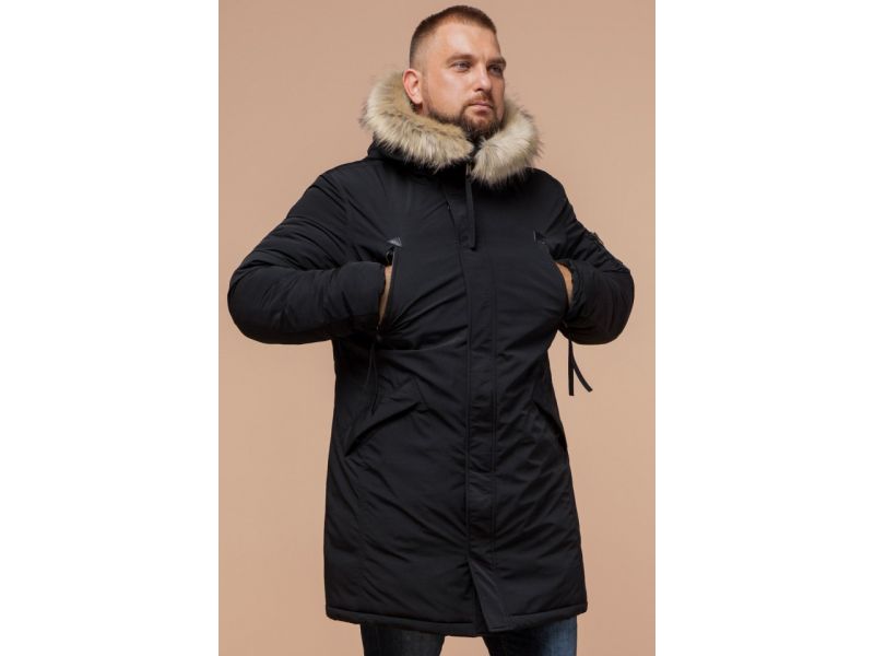 Мужская черная парка на зиму модель 13475, фото 4