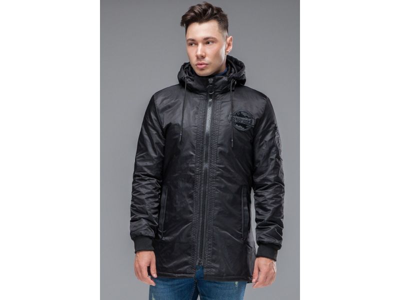 Черная молодежная парка осенне-весенняя для мужчин модель 19740, фото 4
