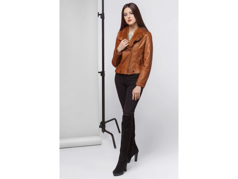 Пуховик осенне-весенний женский молодежный цвет коричневый модель 25582, фото 4