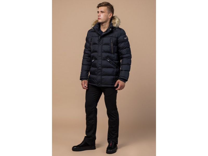 Зимняя куртка темно-синяя качественная мужская модель 31042, фото 4