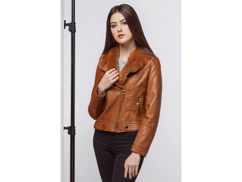 Пуховик осенне-весенний женский молодежный цвет коричневый модель 25582, фото 3