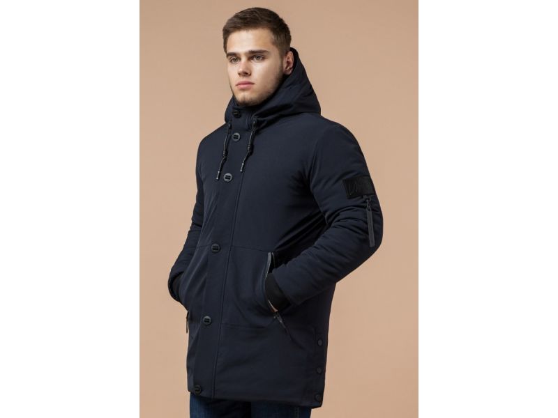 Темно-синяя парка зимняя мужская с прорезными карманами модель 9042, фото 4