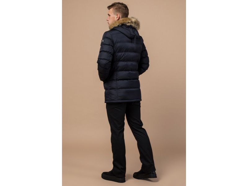 Зимняя куртка темно-синяя качественная мужская модель 31042, фото 5