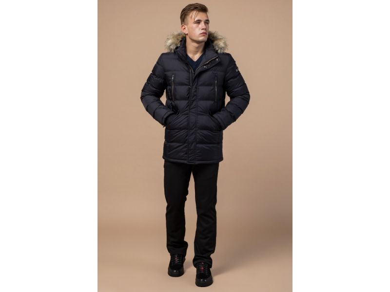 Зимняя мужская черная куртка с меховой опушкой модель 31042, фото 4