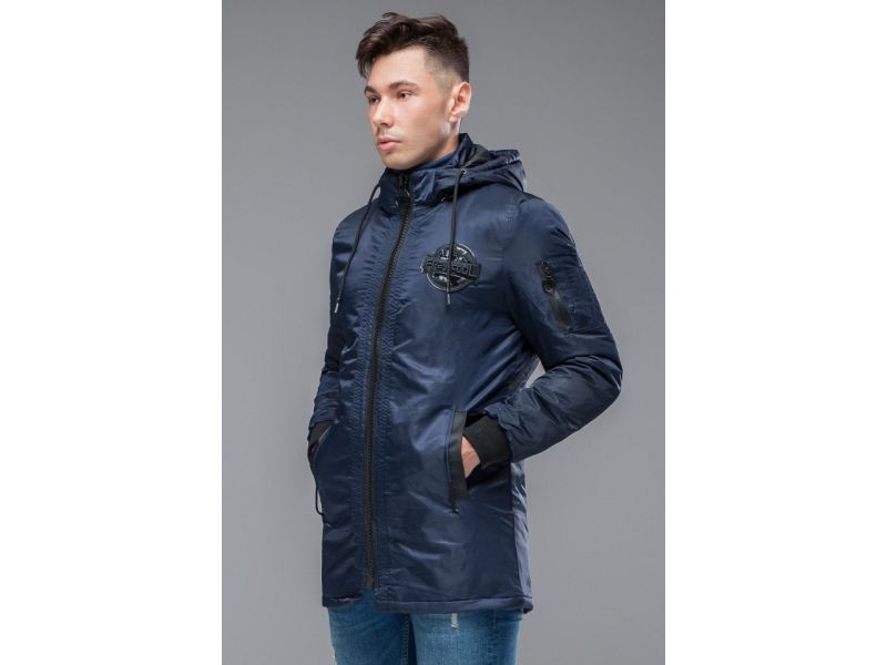 Синяя мужская молодежная парка осенне-весенняя стандартной длины модель 19740, фото 4