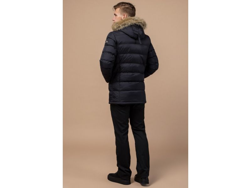 Зимняя мужская черная куртка с меховой опушкой модель 31042, фото 5
