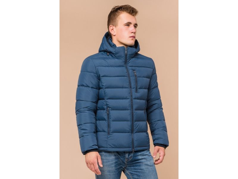 Мужская темно-бирюзовая куртка зимняя короткая модель 36450, фото 4