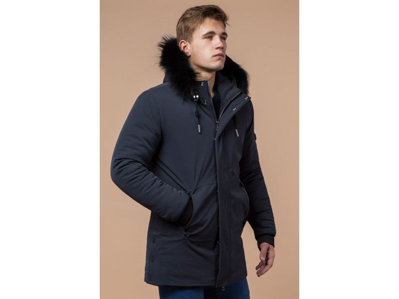 Графитовая мужская парка с ветрозащитной планкой зимняя модель 9255, фото 4