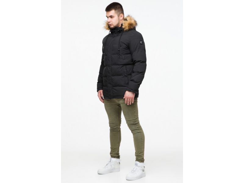 Черная мужская молодежная куртка на зиму с капюшоном модель 25210, фото 4