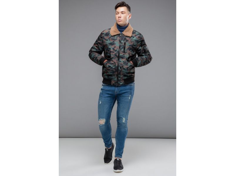 Бомбер осенне-весенний молодежный мужской цвета хаки модель 38666, фото 4