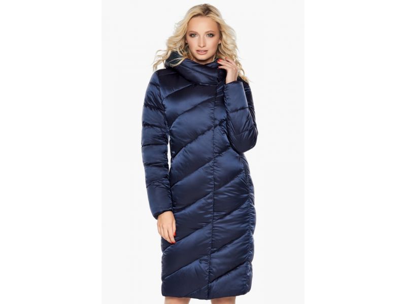 Синий женский воздуховик зимний с капюшоном модель 30952, фото 4