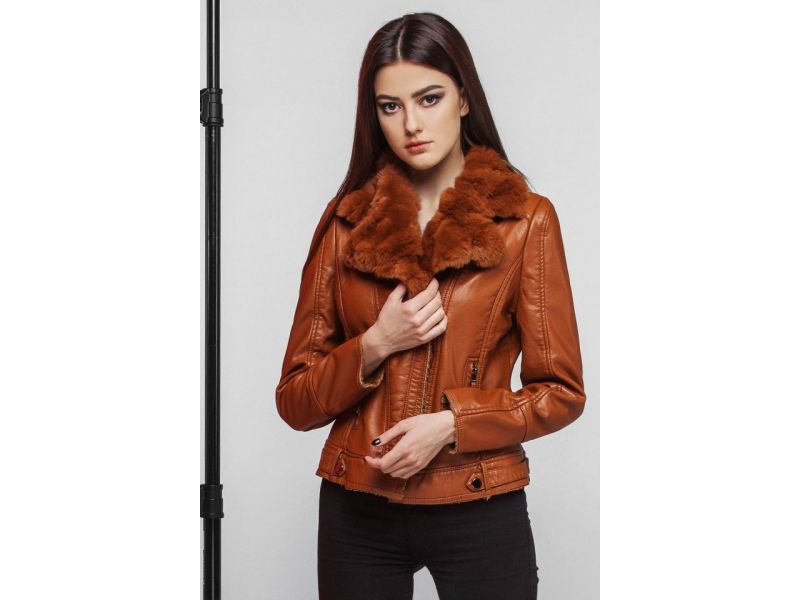 Женскаий пуховик осенне-весенний молодежный коричневого цвета модель 25605, фото 4