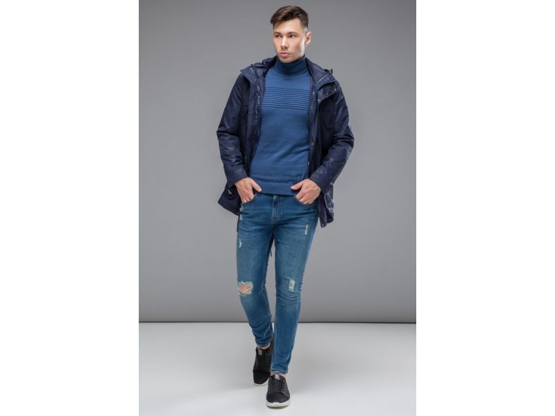 Темно-синяя куртка 2 в 1 осенне-весенняя молодежная мужская модель 12121, фото 4