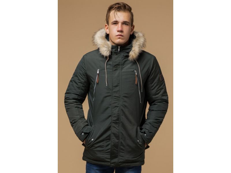 Парка стандартной длины мужская зимняя цвета хаки модель 14015, фото 4