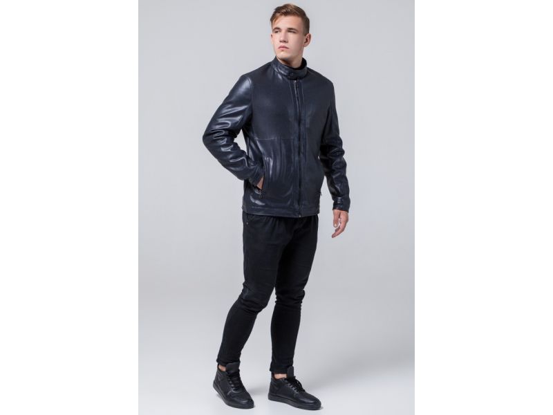 Молодежная осенне-весенняя куртка мужская темно-синяя модель 2193, фото 4