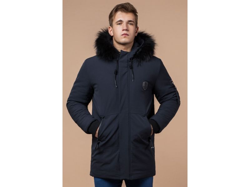 Мужская графитовая парка зимняя с нашивкой модель 9828, фото 4