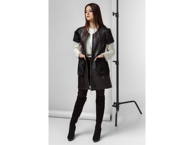 Женский молодежный жилет осенне-весенний черного цвета модель 25277, фото 3