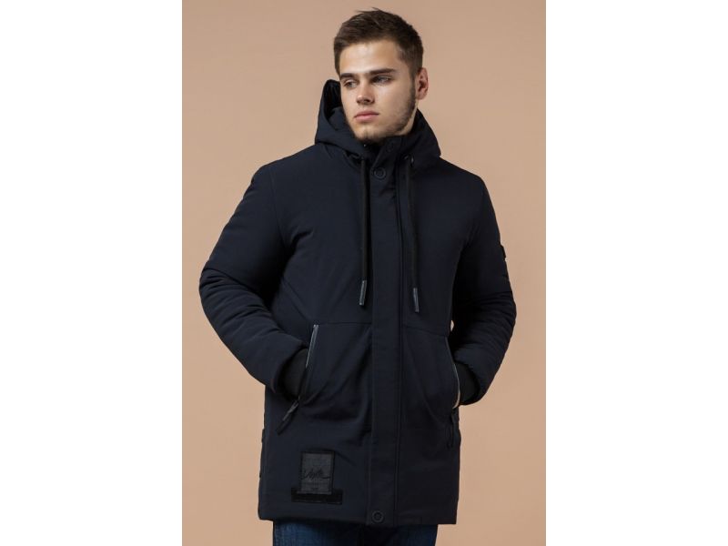 Темно-синяя парка с капюшоном зимняя для мужчин модель 9085, фото 4