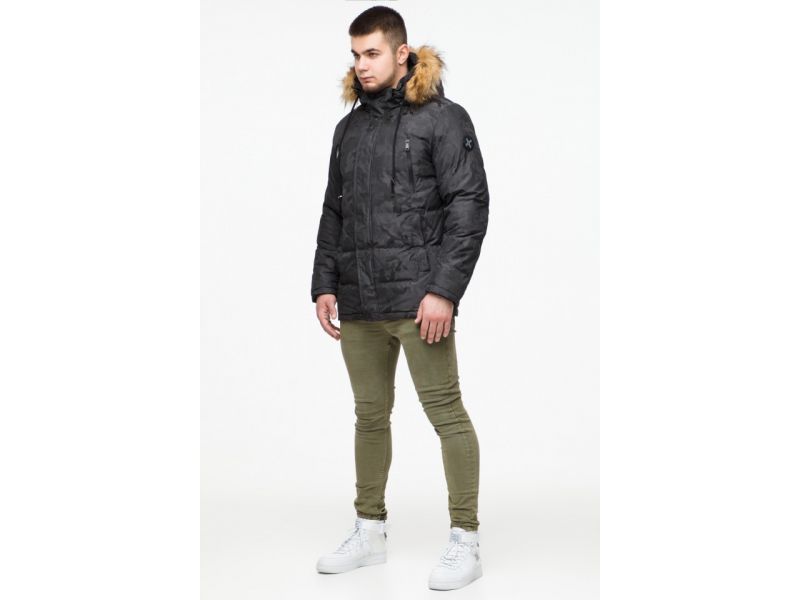 Дизайнерская зимняя мужская молодежная куртка темно-серого цвета модель 25110, фото 4