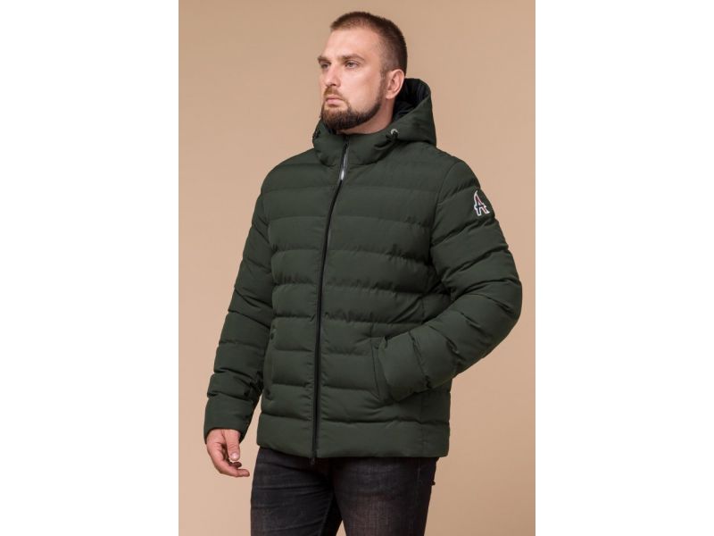 Теплая зимняя мужская куртка цвет темно-зеленый-черный модель 45115, фото 4
