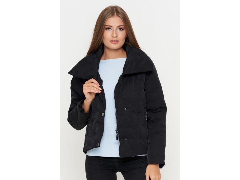 Осенне-весенний пуховик женский черный молодежный модель 25062, фото 3