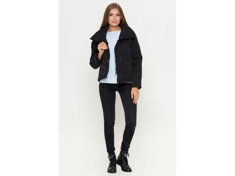 Осенне-весенний пуховик женский черный молодежный модель 25062, фото 4