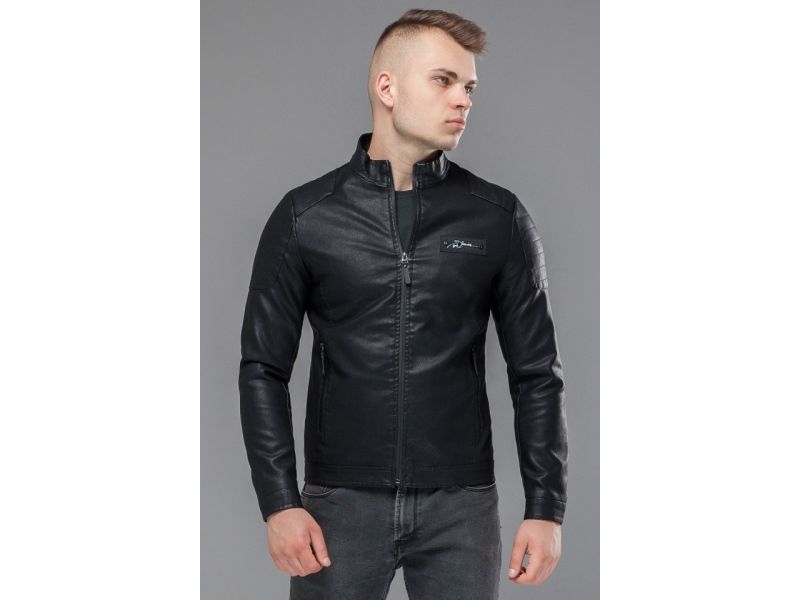 Черная короткая мужская куртка осенне-весенняя молодежная модель 36361, фото 4