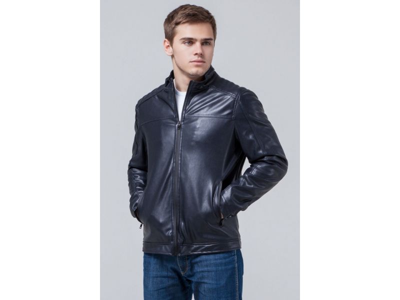 Мужская осенне-весенняя молодежная куртка темно-синяя модель 4834, фото 4