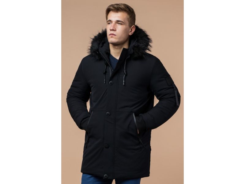 Мужская парка черная зимняя с карманами модель 9842, фото 4